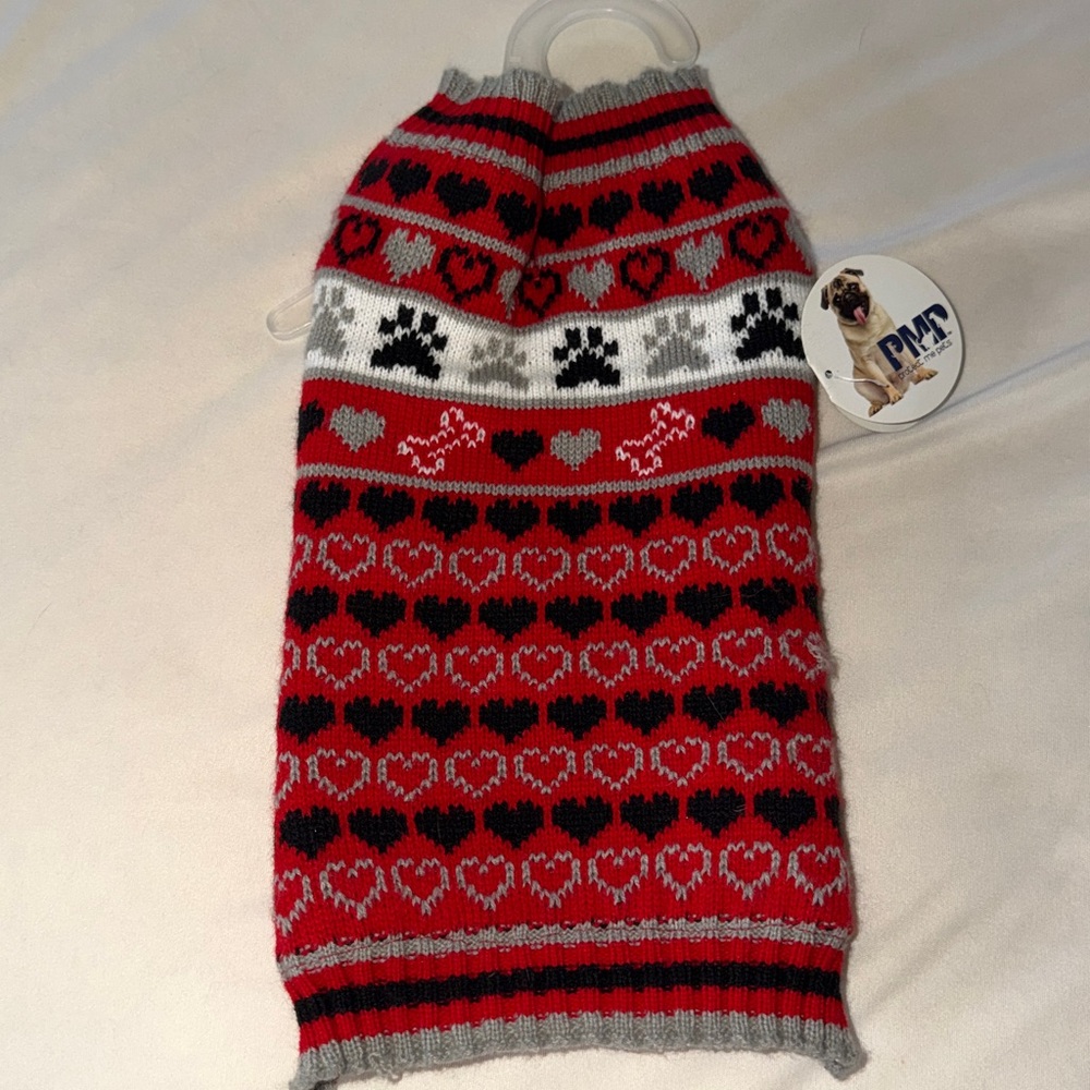 H&M Red and Black Patterned Dog Sweater